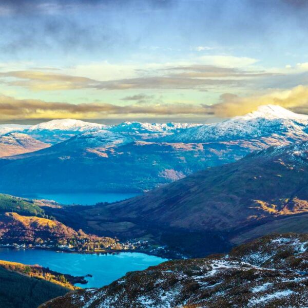 Beautiful skies and snowy mountains